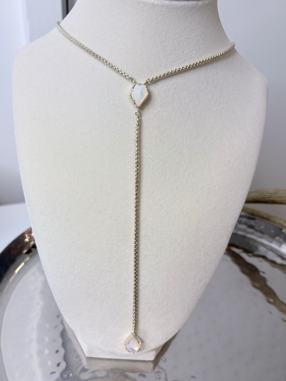 Kendra Scott Gold Lariat Necklace w White Opal